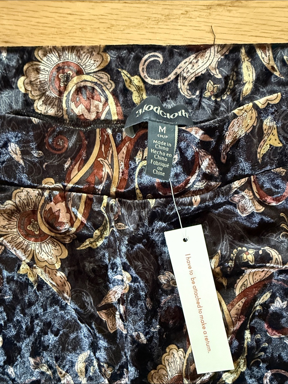 NEW ModCloth Medium Black & Tan Paisley Velvet Bell Bottom Pants - Picture 3 of 5